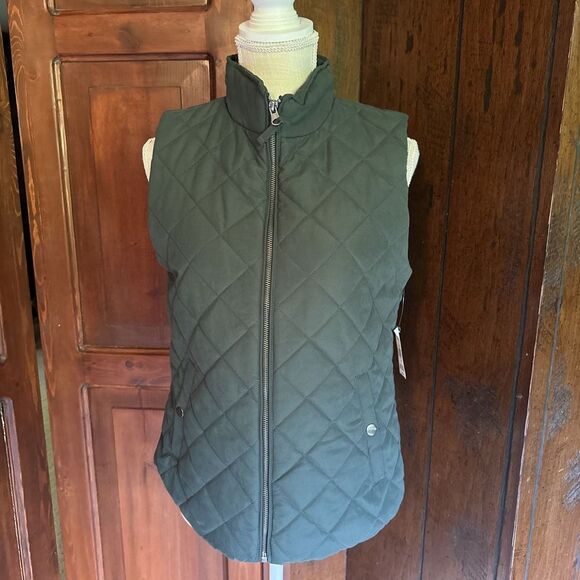 Laura Scott Puffer‎ Vest Womens Medium Green Quilted Lined Zip Snap Pockets NEW - Picture 1 of 7